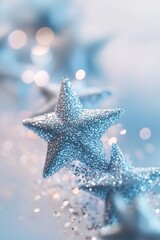 Poster - A magical trail of sparkling blue and silver stars creates a whimsical effect against a gradient of soft blue tones, inviting creativity and imagination with ample space for text