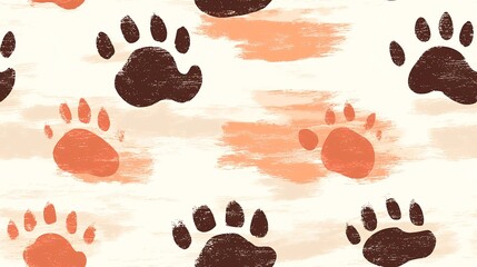 Wall Mural - Bear paw prints seamless pattern, nature texture background for fabric design