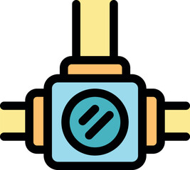 Poster - Water pipes with counter meter measuring consumption resources icon, plumbing system device symbol in colorful filled outline style