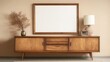 © NoLapan - Mid-Century Modern Sideboard With A Large Framed Picture, Lamp And Dried Flowers. Warm, Neutral Colors And Textures.