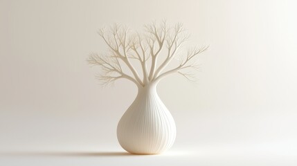Poster - 3D Rendered Clay Fennel Bulb Showcasing Delicate Curves and Intricate Branches in Minimalist Design