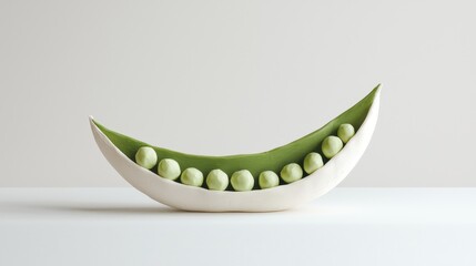Poster - 3D Rendered Clay Pod with Snow Peas Revealing Fresh Green Peas Inside on Minimalistic Background