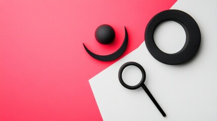 Poster - abstract composition featuring black geometric shapes on a vibrant red and white background