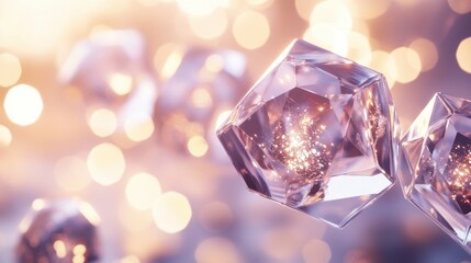 Poster - abstract crystal formations with shimmering highlights and blurred background bokeh effect