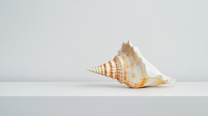 Poster - Elegant Conch Shell Displayed On Clean White Surface with Natural Light and Minimalist Background