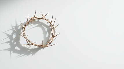 Poster - Dramatic Thorns Crown Casting Shadows on White Background in Minimalist Composition