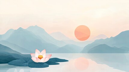 Aufkleber - Serene Depiction of a Lotus Pond at Sunrise with Vibrant Colors Reflecting on Calm Waters