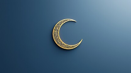Poster - Elegant Islamic Crescent Moon Design with Intricate Filigree Patterns on Deep Blue Background