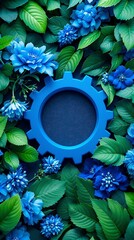 Poster - Environmental Management System Gear Set with Blue and Green Leaves Representing Sustainability and Reduced Impact