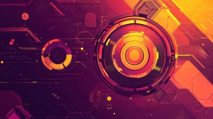 Poster - abstract digital background featuring vibrant circles and geometric shapes in a futuristic design