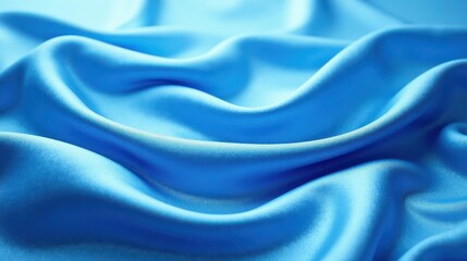 Fototapete - Serene Blue Fabric Draped in Gentle Waves, Exhibiting a Luxurious and Smooth Texture, Ideal for Backgrounds or Textile Designs