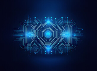 Leinwandbilder - Abstract digital circuitry glowing bright blue.  Intricate design, technological, futuristic, and network-like.  Central eye-like core radiates light.