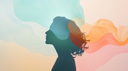 Poster - Ethereal Girl Silhouette Merging with Swirling Colors and Soft Shadows in a Dreamy Spectrum of Hues