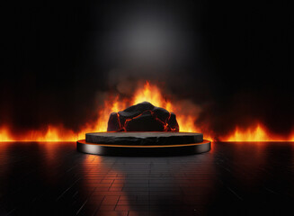 Aufkleber - Fiery inferno engulfing a dark stone platform.  A dramatic, smoky scene with intense flames creating a powerful visual.