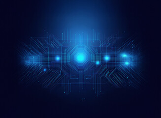 Aufkleber - Abstract digital artwork depicting a glowing blue circuit board, suggesting technological advancement and connectivity.  The central hexagon pulses with light, radiating energy.
