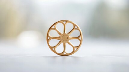 Poster - Golden Wheel with Eight Spokes Symbolizing Dharma in Minimalist Design for Artistic Representation and Spiritual Significance