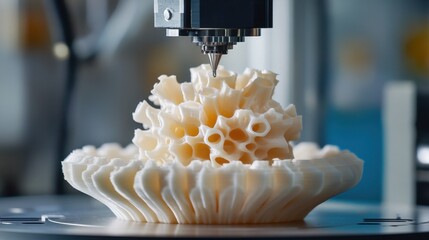 Poster - A detailed view of a D printer creating a complex object.