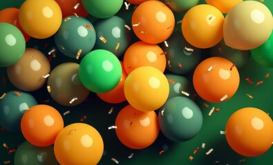 Wall Mural - Green and orange balloons with confetti and a green background balloon background balloon background party holiday celebration decoration
