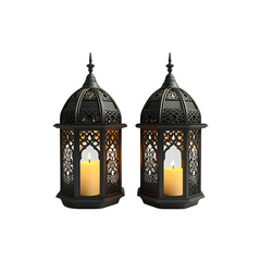 Wall Mural - 3D rendering of two Ramadan lanterns with candles on a transparent background. Ai generative