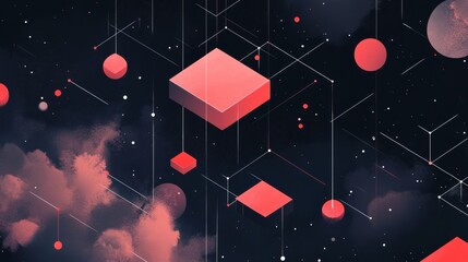 Poster - abstract geometric shapes in a cosmic setting with clouds, creating a sense of depth and motion