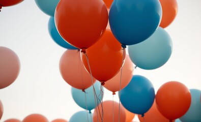 Wall Mural - Coral orange and blue balloons in the air birthday background balloon background balloon background party holiday celebration decoration