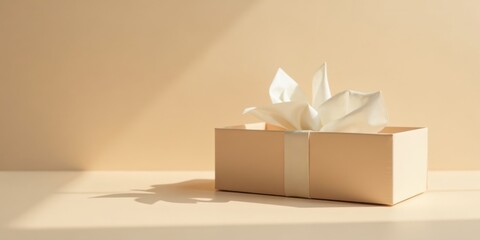 Poster - A delicately wrapped gift box, bathed in soft sunlight, awaits its recipient. Its understated elegance speaks of thoughtful preparation and anticipation of joy.