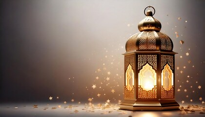 Elegant ramadan kareem lantern, mosque and ornament islamic with white background text copy space