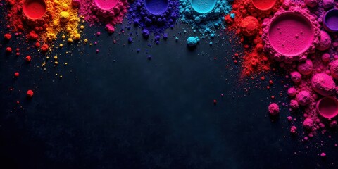 Poster - Vibrant Hues Cascade Across Dark Surface, Creating a Festive and Artistic Composition