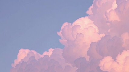 Aufkleber - Pink fluffy clouds against a blue sky, serene nature scene. Tranquility and calmness concept