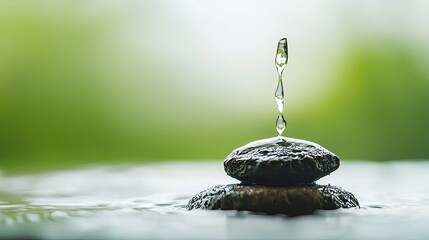 Poster - Water Droplet Dripping from Stone in Tranquil Setting with Focus on Calmness and Serenity