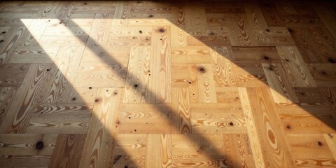Aufkleber - Sunlit Herringbone Wood Floor Pattern Warm, Natural Light Illuminates the Intricate Design of a Wooden Floor