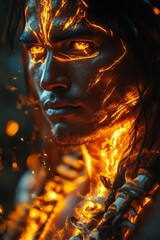 Wall Mural - Fiery humanoid portrait, glowing skin