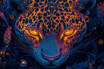 Wall Mural - Glowing Jaguar Portrait: Mystical Big Cat