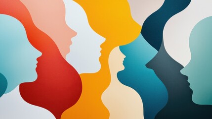 Poster - Abstract Mosaic of Colorful Shapes Creating Unique Profiles and Silhouettes Against a Soft Background
