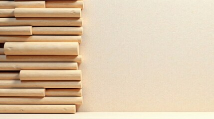 Aufkleber - Stacked cylindrical wooden elements against a light beige backdrop, offering a minimalist and versatile design element for various applications.