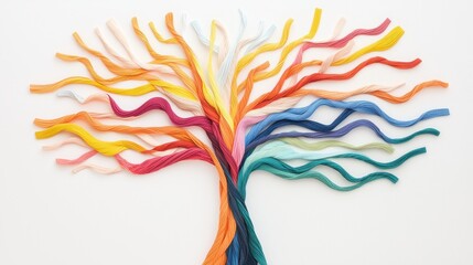 Poster - Colorful Abstract Tree of Knowledge Crafted from Vibrant Woven Strands Representing Creativity and Growth