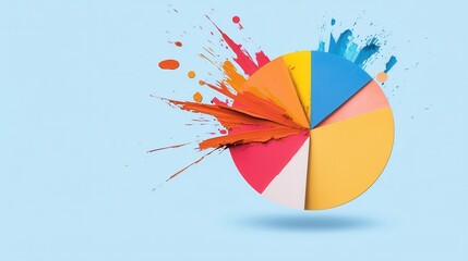 Poster - Abstract Pie Chart with Colorful Splashes and Bold Design Elements on a Light Blue Background