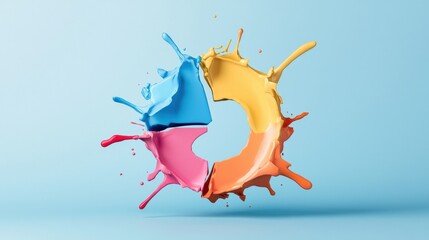 Poster - Abstract Colorful Splashes Forming a Pie Chart with Bold Colors on a Light Blue Background