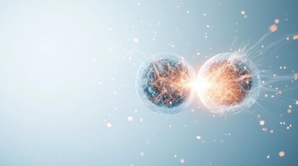 Poster - Energetic Collision of Orbs Illustrating Dynamic Interactions and Concepts of Energy Transfer in a Simplistic Style