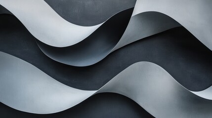 Poster - Interlocked Curvilinear Shapes in Gray Tones Creating Fluid Movement and Depth in Abstract Background Design