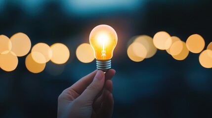 Aufkleber - Sparkling Light Bulb Illuminating Against a Dark Background with Beautiful Bokeh Effect and Soft Glowing Lights