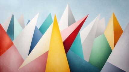 Poster - Colorful Abstract Composition of Jagged Triangular Forms in Contrasting Hues and Dynamic Shapes