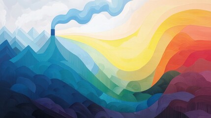 Poster - Abstract Multi-Layered Landscape with Colorful Merging Elements and Soft Flowing Patterns