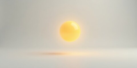 Aufkleber - A single, luminous yellow orb floats serenely in a minimalist, neutral-toned setting, casting a soft glow on the pale surface below.