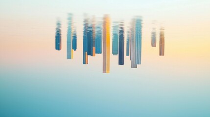 Aufkleber - Abstract Reflections of Skyscrapers in Calm Water During Sunset in Vibrant Colors