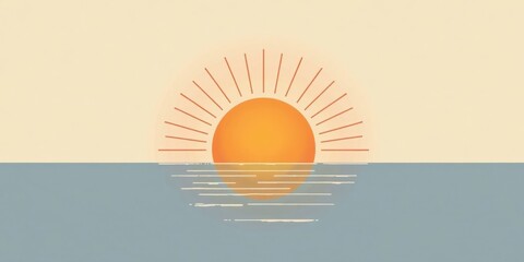 Aufkleber - Serene Sunset Over Calm Water A Minimalist Illustration of Tranquil Evening Scene