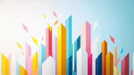Poster - Vibrant Arrows in Motion Across a Stylized Urban Sky Creating a Dynamic Visual Experience