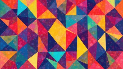 Poster - Vibrant Abstract Geometric Pattern with a Textured, Colorful Polygonal Design Featuring a Blend of Bright Hues and Subtle Sparkle Effects