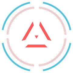 Fototapete - Futuristic heads up display element showing a red triangle inside a targeting system made of blue and red circles, perfect for video games or sci fi projects
