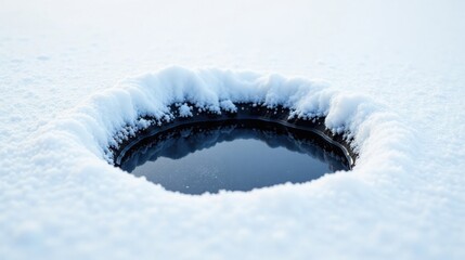 Aufkleber - Winter's Embrace A Still Pool of Water Nestled Within a Blanket of Pristine Snow